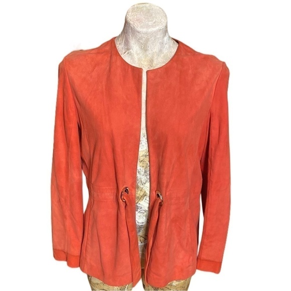 Pedro del Hierro genuine leather suede coral pink jacket cardigan blazer Sz L